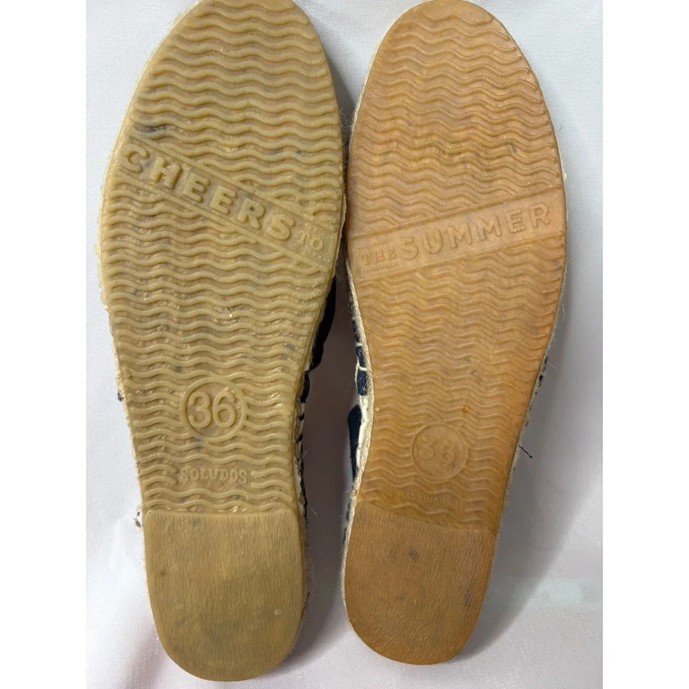 SOLUDOS Womens Navy White Striped Canvas Espadrille Flats Sz 36 Slip On Nautical